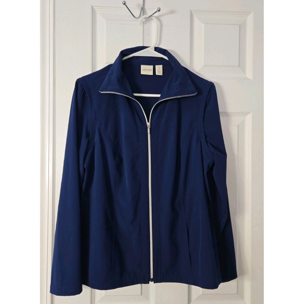 Zenergy By Chico's Lightweight Jacket Long Sleeve Zippered Navy Women's Sz 1